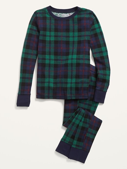 Gender-Neutral Matching Plaid Snug-Fit Pajamas for Kids