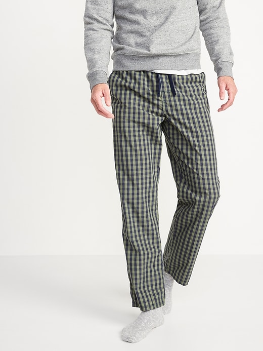 View large product image 1 of 3. Gingham-Pattern Poplin Pajama Pants