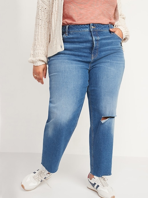 Image number 7 showing, Extra High-Waisted Sky-Hi Straight Button-Fly Ripped Jeans for Women