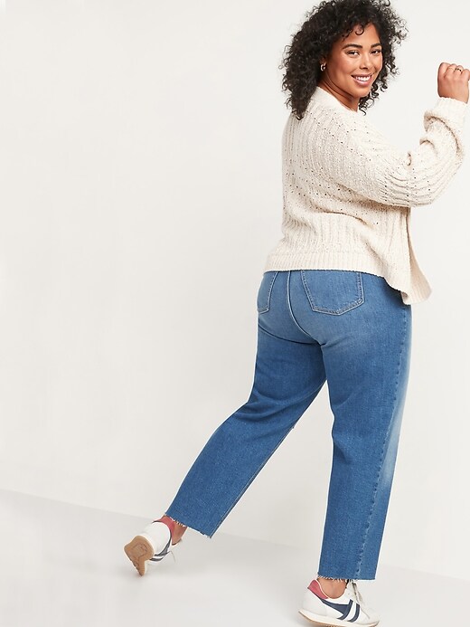 Image number 8 showing, Extra High-Waisted Sky-Hi Straight Button-Fly Ripped Jeans for Women