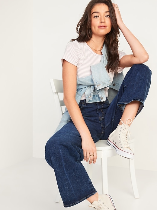 Image number 3 showing, Extra High-Waisted Dark-Wash Wide-Leg Jeans
