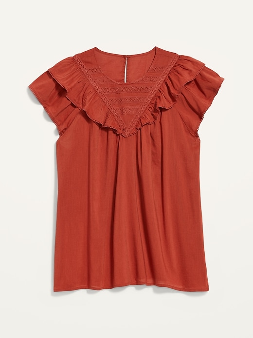 Old Navy Ruffled Lace-Trim Short-Sleeve Blouse for Women. 1