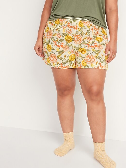 Image number 7 showing, High-Waisted Soft-Woven Pajama Shorts for Women -- 4-inch inseam