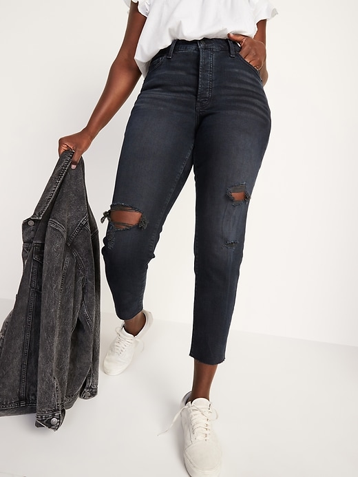 Image number 1 showing, High-Waisted O.G. Straight Button-Fly Cut-Off Jeans for Women