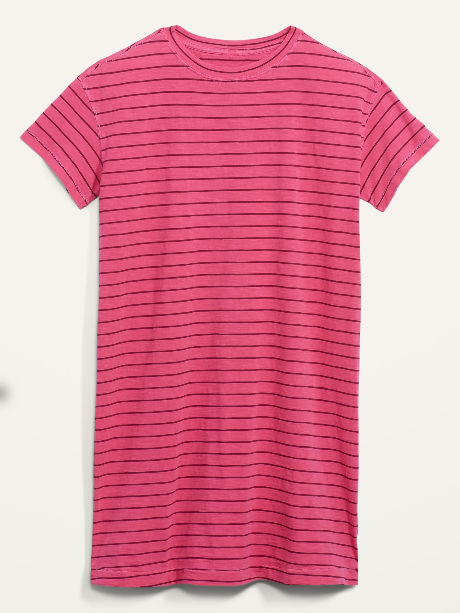 Loose Vintage Garment-Dyed Striped T-Shirt Shift Dress for Women