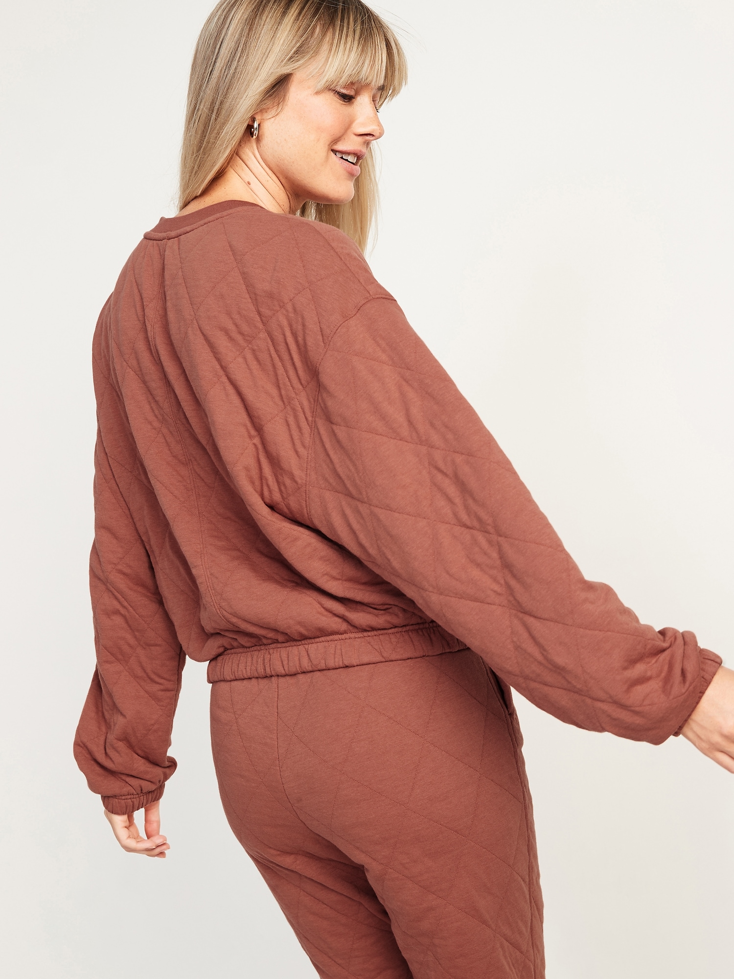 CrewNeck HalfZip Quilted Sweatshirt for Women Old Navy