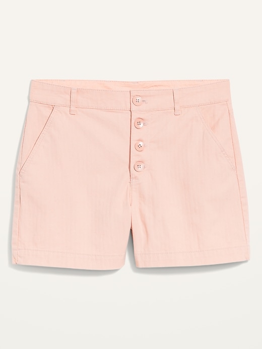 View large product image 1 of 3. High-Waisted Button-Fly Herringbone Shorts for Women -- 4-inch inseam