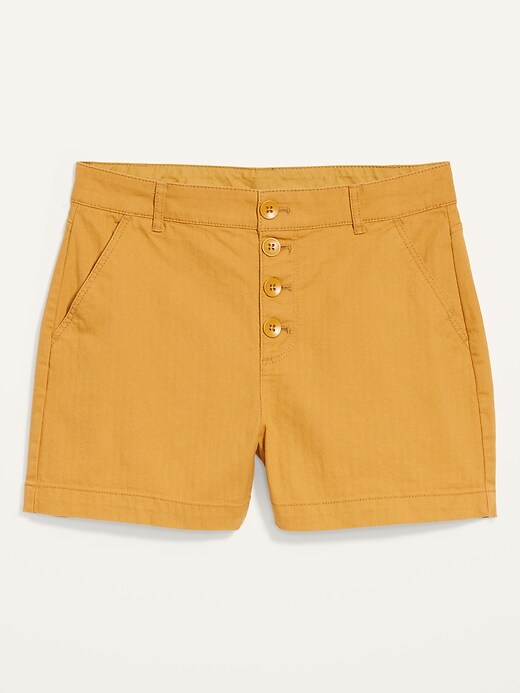 Image number 1 showing, High-Waisted Button-Fly Herringbone Shorts for Women -- 4-inch inseam