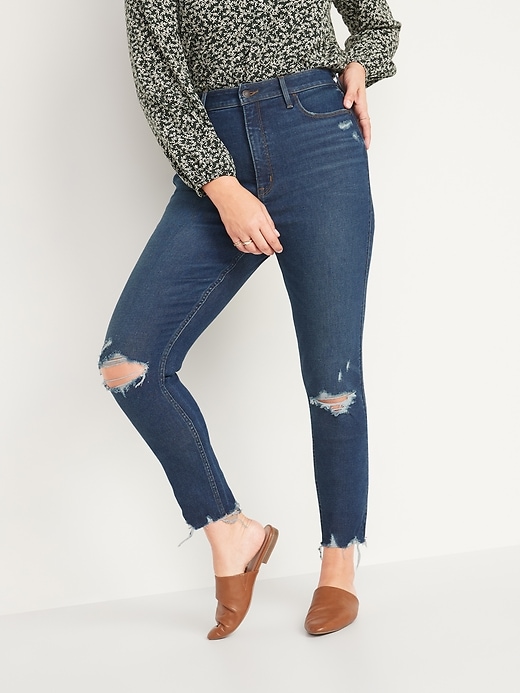 Image number 1 showing, Extra High-Waisted Rockstar 360° Stretch Super Skinny Ripped Ankle Jeans for Women