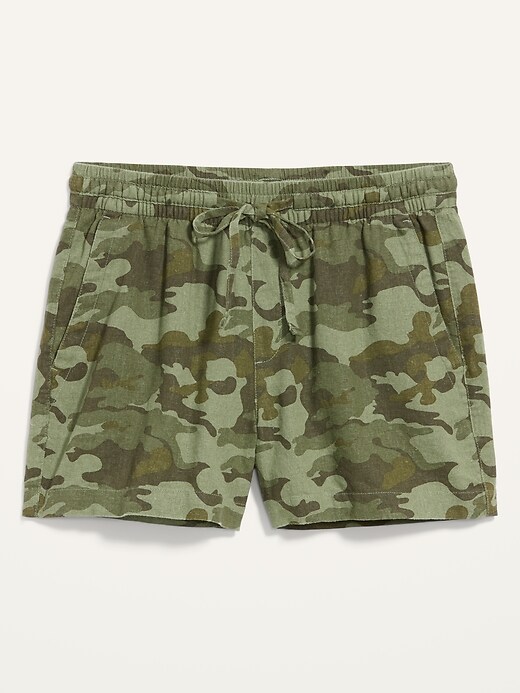 Image number 4 showing, High-Waisted Printed Linen-Blend Shorts for Women -- 4-inch inseam