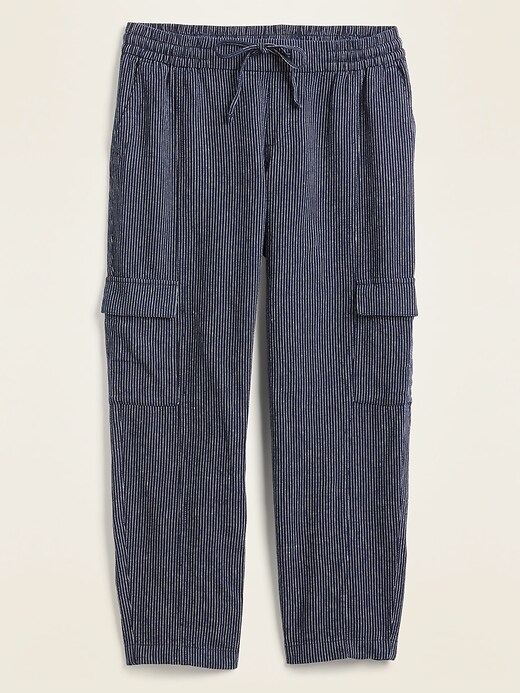 Oldnavy Mid-Rise Pinstriped Linen-Blend Cargo Pants for Women
