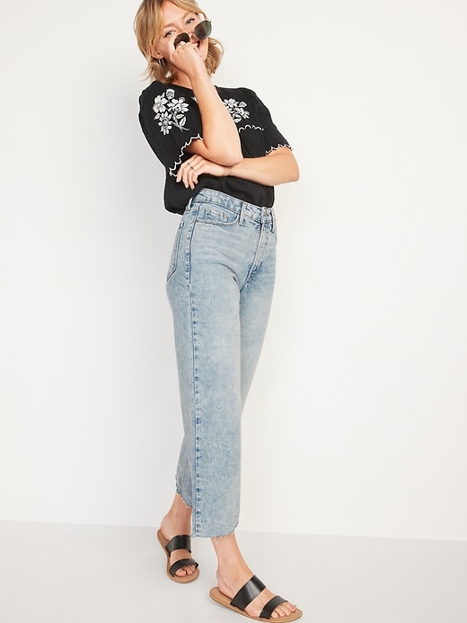 Image number 3 showing, Extra High-Waisted Wide-Leg Raw-Hem Jeans for Women