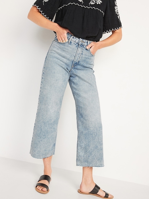 Image number 5 showing, Extra High-Waisted Wide-Leg Raw-Hem Jeans for Women