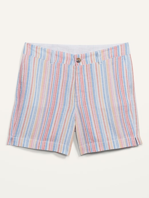 Image number 4 showing, High-Waisted Striped Linen-Blend Shorts for Women -- 3.5-inch inseam