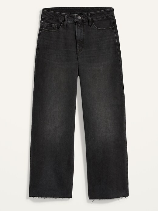 Image number 4 showing, Extra High-Waisted Wide-Leg Cut-Off Black Ankle Jeans for Women