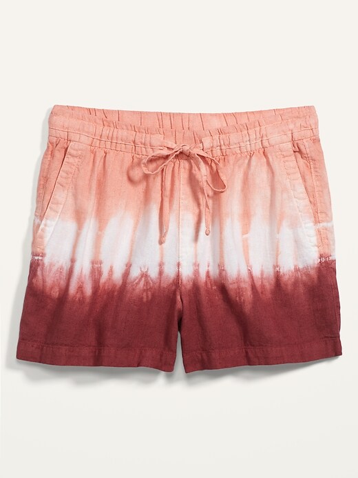 Image number 4 showing, High-Waisted Dip-Dye Linen-Blend Shorts for Women -- 4-inch inseam