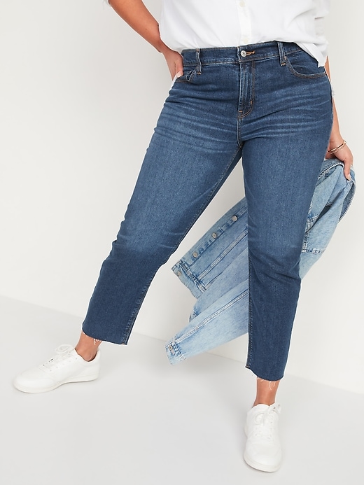 Image number 1 showing, Mid-Rise Boyfriend Straight Cut-Off Jeans