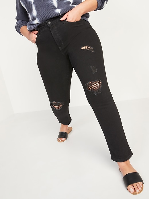 Image number 1 showing, High-Waisted Power Slim Straight Black Jeans for Women