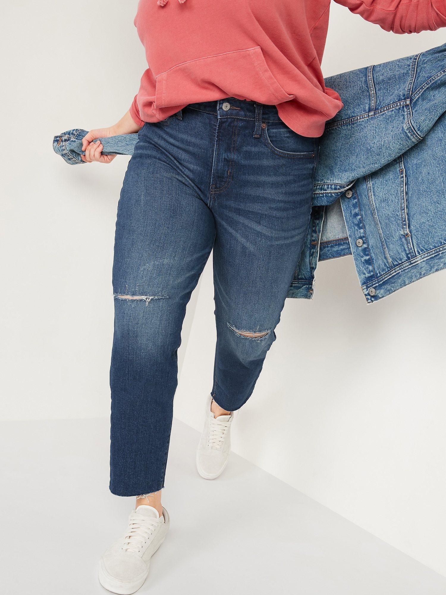 High-Waisted O.G. Straight Ripped Cut-Off Jeans for Women