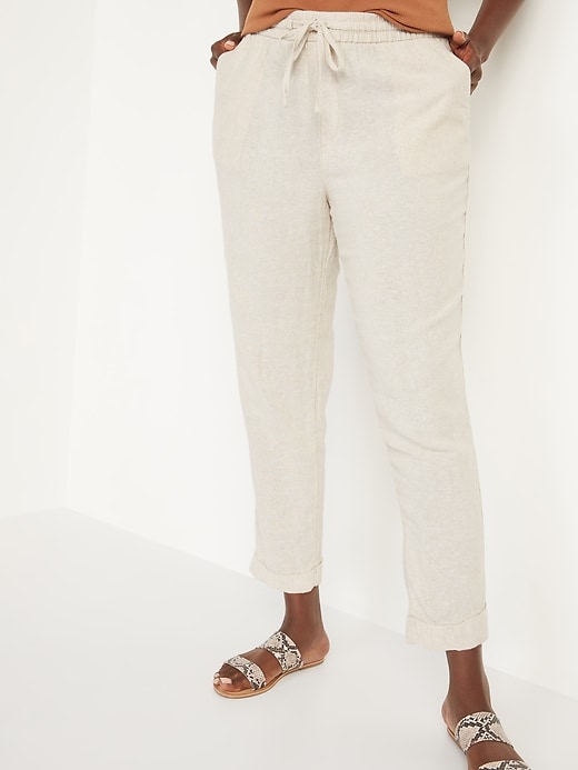 Image number 1 showing, High-Waisted Straight Cropped Linen-Blend Pants for Women