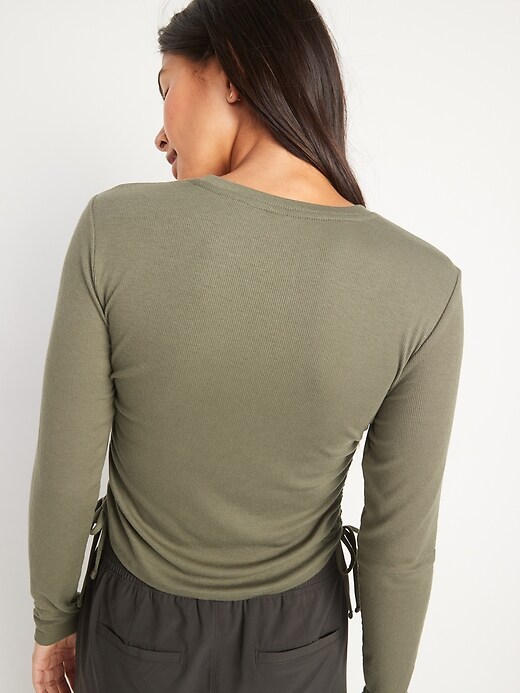Image number 6 showing, UltraLite Rib-Knit Side-Cinch Long-Sleeve Top