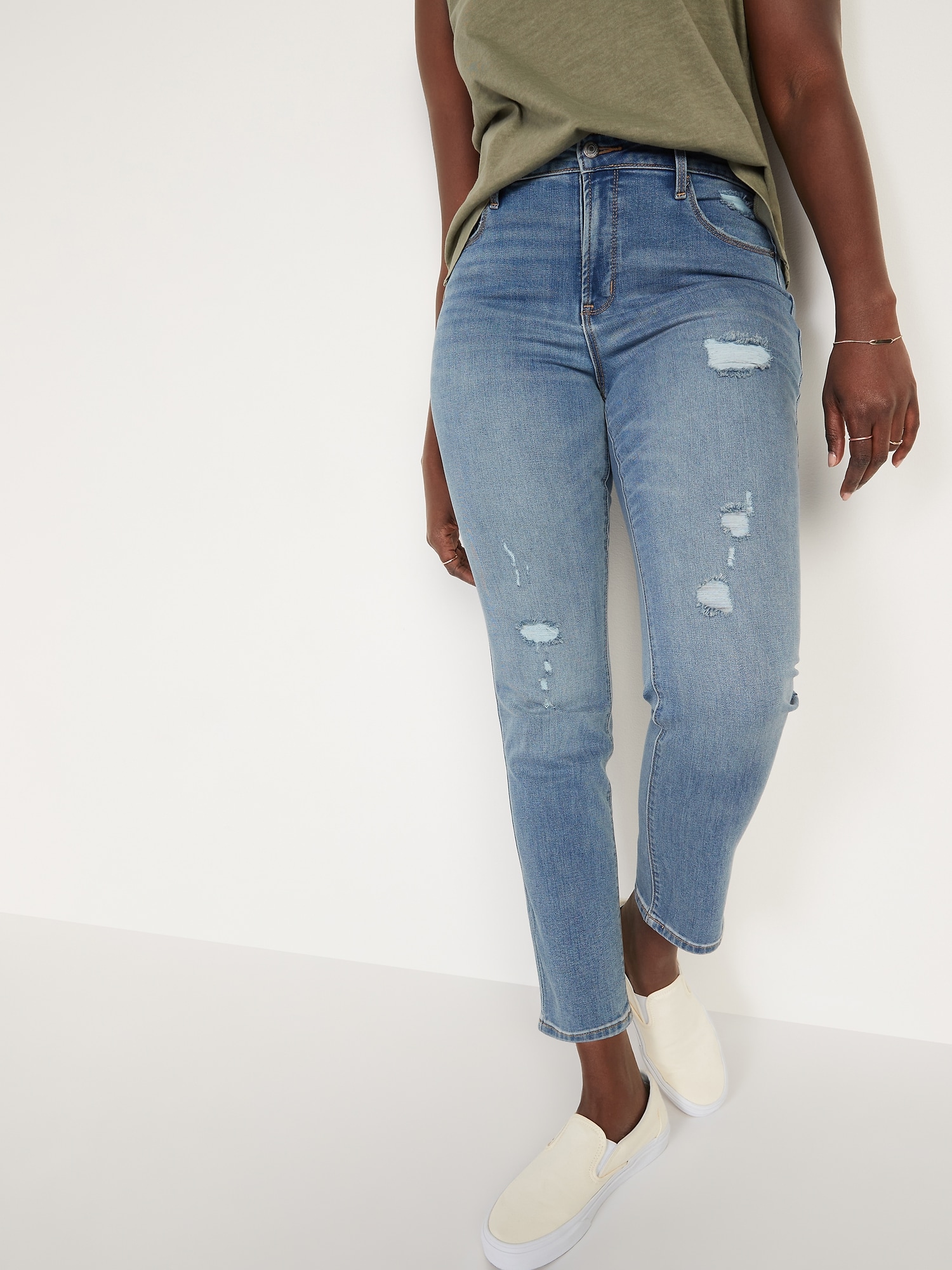 High-Waisted Power Slim Straight Ripped Jeans for Women