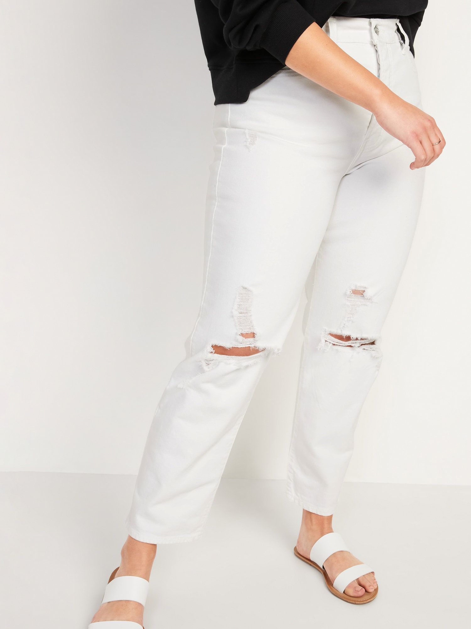 Extra High-Waisted Sky Hi Straight Button-Fly Ripped White Jeans for Women