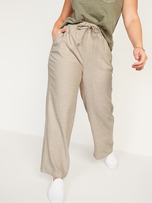 Image number 1 showing, High-Waisted Linen-Blend Wide-Leg Pants