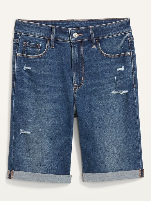Image number 4 showing, High-Waisted Distressed Bermuda Jean Shorts for Women -- 9-inch inseam