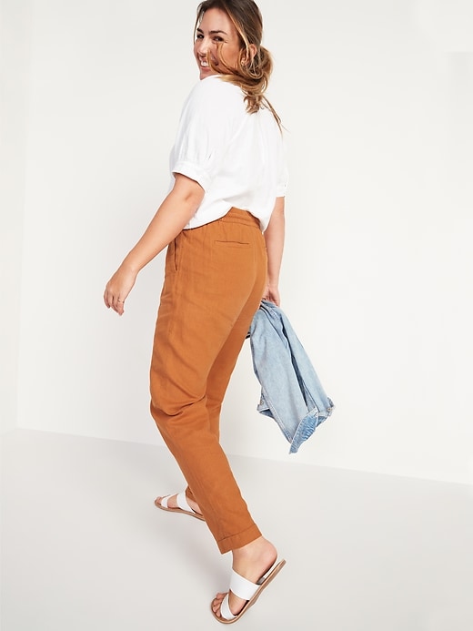Image number 2 showing, High-Waisted Linen-Blend Straight Cropped Pants for Women
