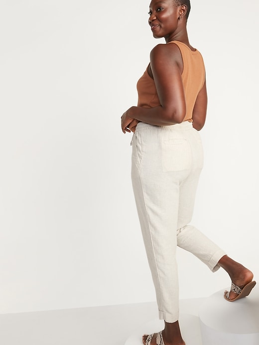 Image number 2 showing, High-Waisted Straight Cropped Linen-Blend Pants for Women