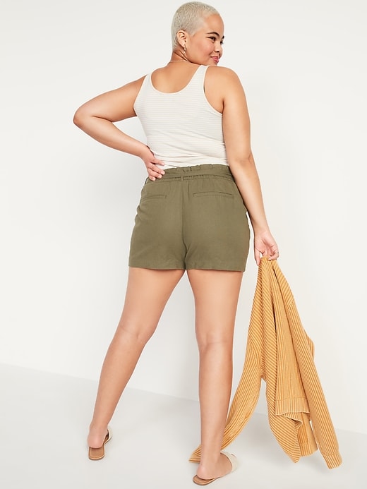 Image number 2 showing, High-Waisted Tie-Belt Linen-Blend Shorts for Women -- 4-inch inseam