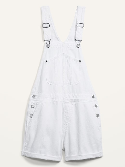 Image number 4 showing, Slouchy Workwear White Jean Short Overalls -- 3.5-inch inseam