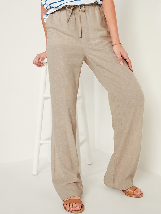 Image number 5 showing, High-Waisted Linen-Blend Wide-Leg Pants for Women