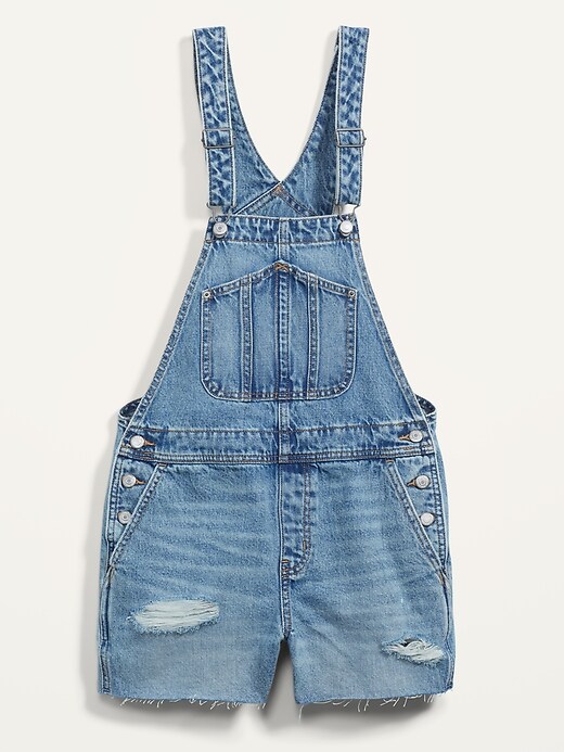 Image number 4 showing, Slouchy Workwear Ripped Cut-Off Jean Short Overalls for Women -- 3.5-inch inseam