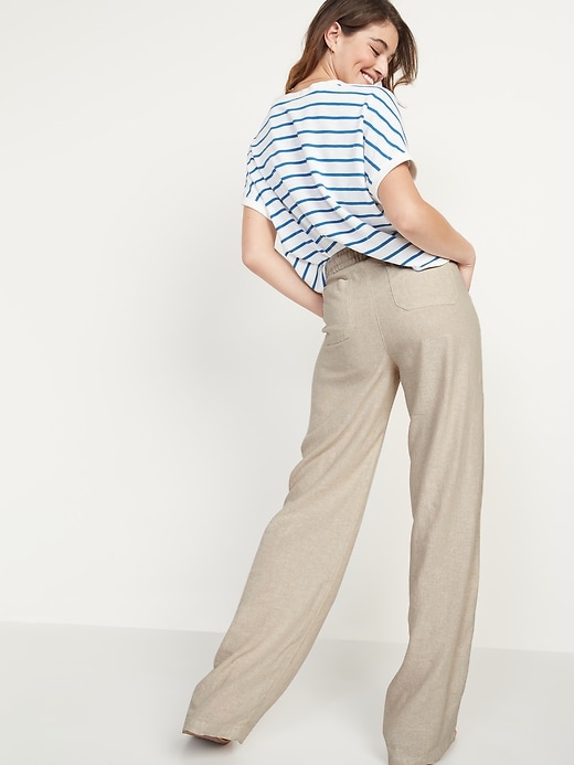 Image number 6 showing, High-Waisted Linen-Blend Wide-Leg Pants