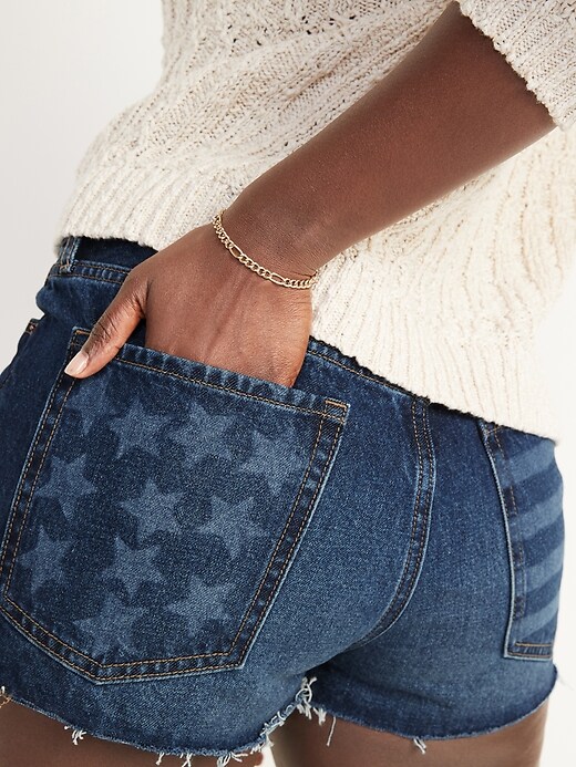 Image number 3 showing, High-Waisted O.G. Stars & Stripes Button-Fly Cut-Off Jean Shorts for Women -- 1.5-inch inseam