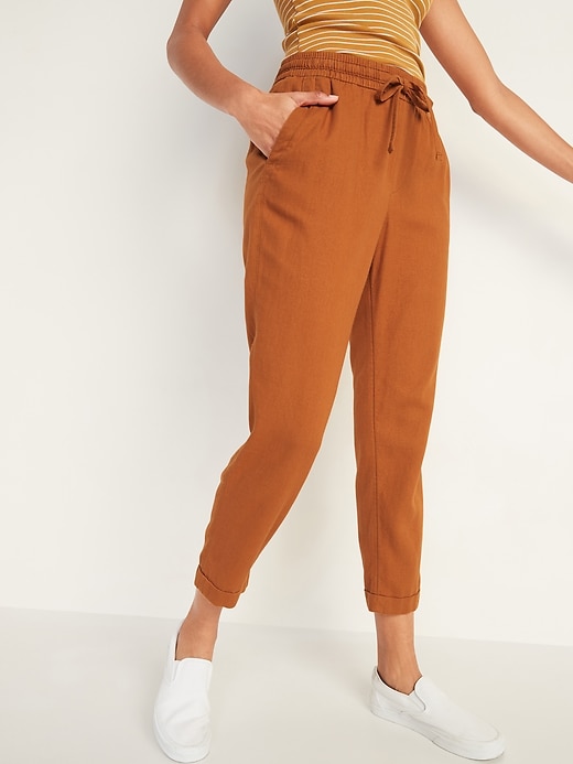 Image number 5 showing, High-Waisted Linen-Blend Straight Cropped Pants for Women