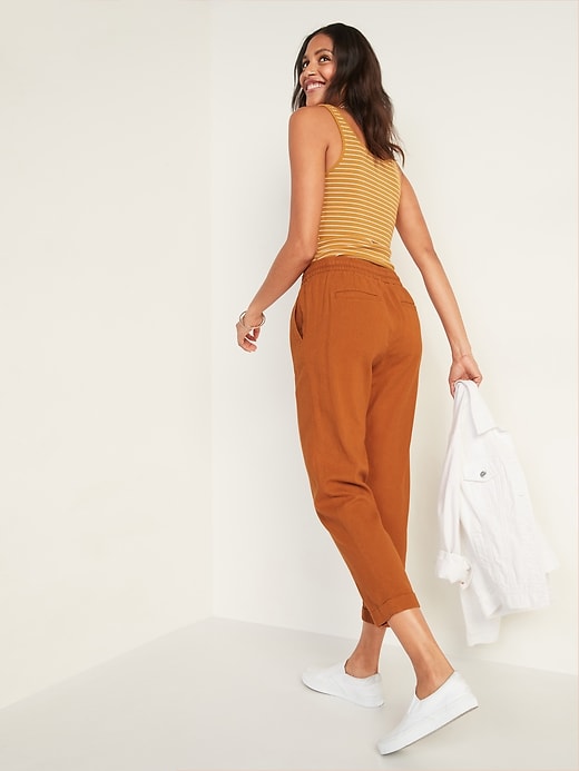 Image number 6 showing, High-Waisted Linen-Blend Straight Cropped Pants for Women