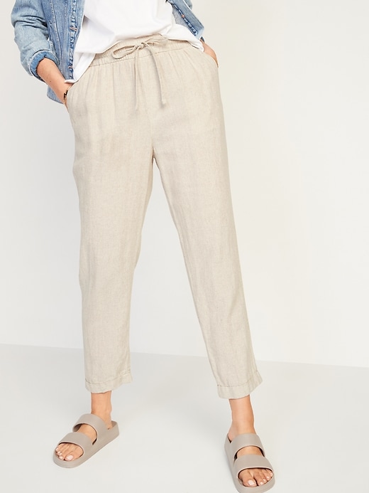Image number 5 showing, High-Waisted Straight Cropped Linen-Blend Pants for Women