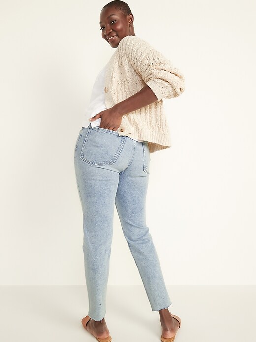 Image number 2 showing, High-Waisted O.G. Straight Button-Fly Cut-Off Jeans for Women