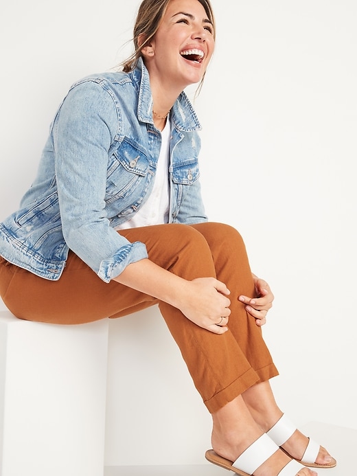 Image number 3 showing, High-Waisted Linen-Blend Straight Cropped Pants for Women