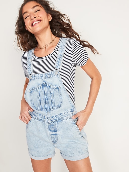 Image number 5 showing, Slouchy Straight Jean Short Overalls -- 3.5-inch inseam