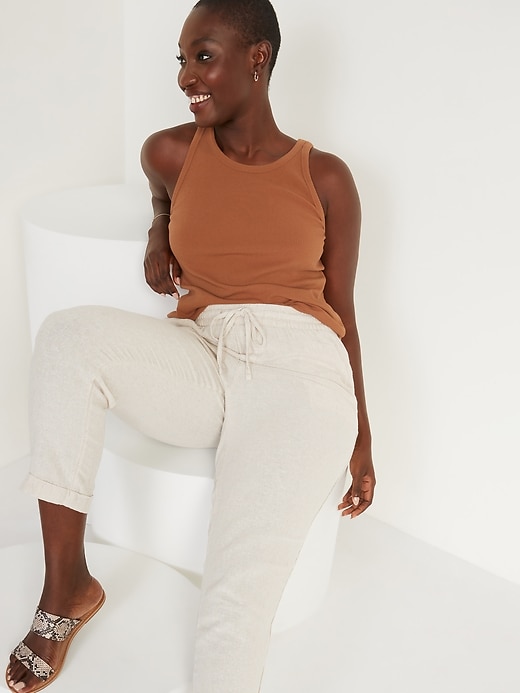 Image number 3 showing, High-Waisted Straight Cropped Linen-Blend Pants for Women