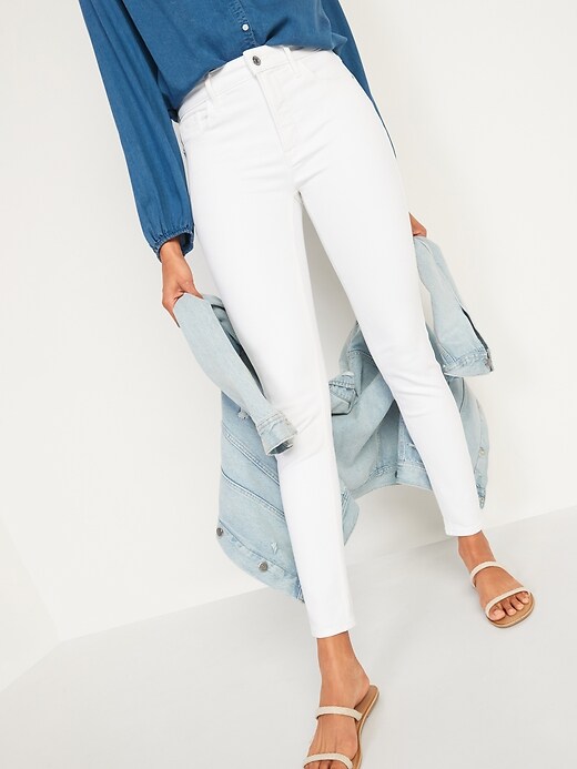 Image number 5 showing, High-Waisted Rockstar Super Skinny White Jeans for Women