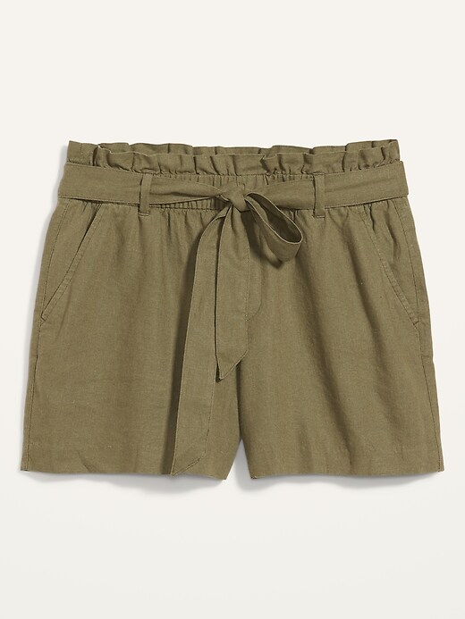 Image number 4 showing, High-Waisted Tie-Belt Linen-Blend Shorts for Women -- 4-inch inseam
