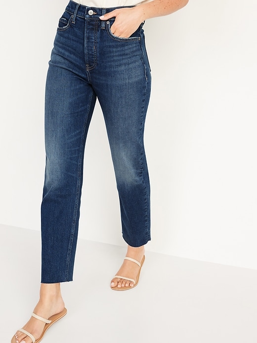 Image number 5 showing, Extra High-Waisted Sky Hi Straight Button-Fly Cut-Off Jeans for Women
