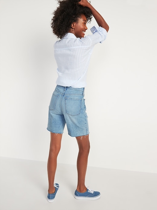 Image number 6 showing, Extra High-Waisted Sky Hi Straight Button-Fly Cut-Off Jean Shorts for Women -- 7-inch inseam