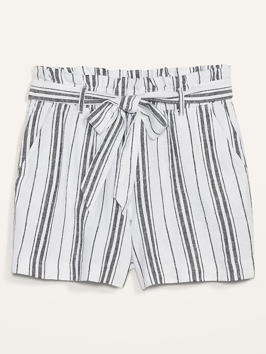 Image number 4 showing, High-Waisted Tie-Belt Linen-Blend Shorts for Women -- 4-inch inseam