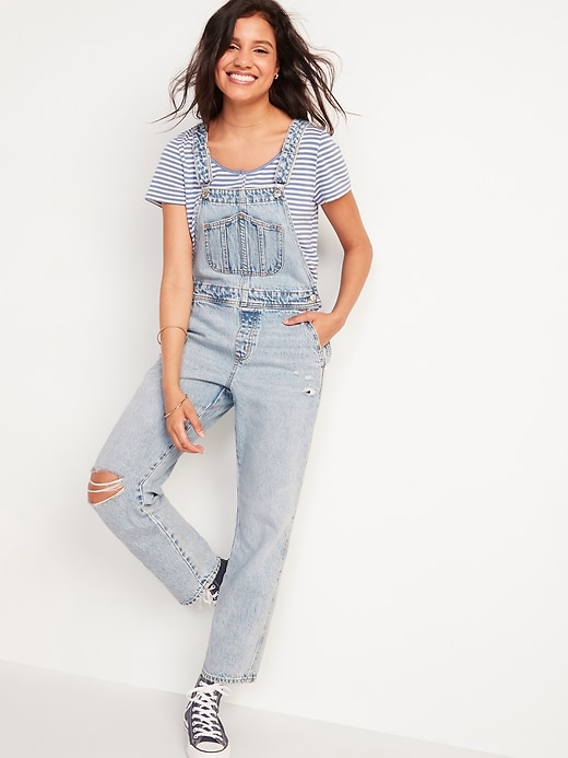 Image number 5 showing, Slouchy Straight Ripped Workwear Jean Overalls for Women